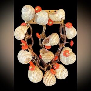 MIRIAM HASKELL Vintage 1930s Dangling Seashell Coral Bead Celluloid Wired Brooch